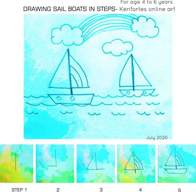 How to draw SAIL BOATS in steps -kenfortes kids art lessons