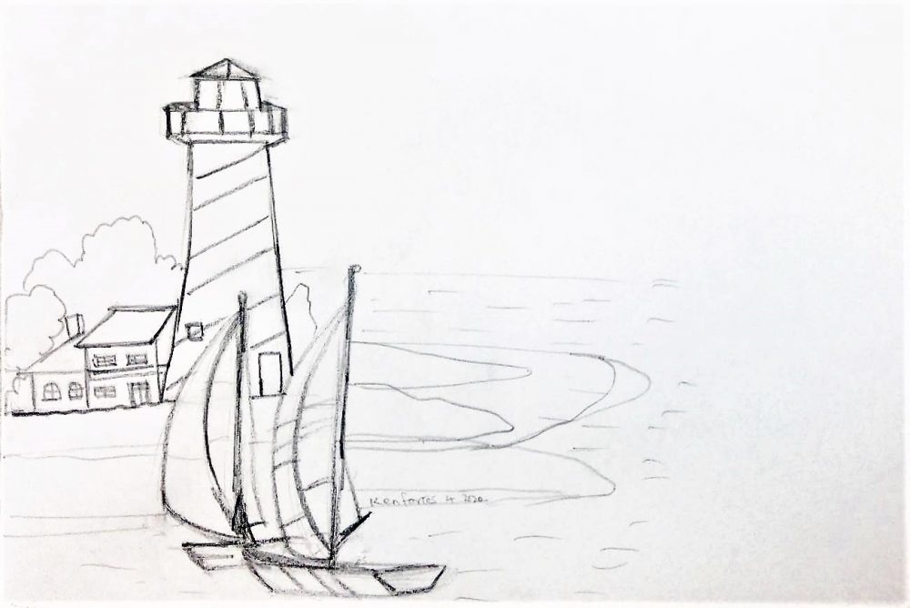 kenfortes-art-class-pencil-sketch-SAIL-BOAT-NEAR-LIGHT-HOUSE