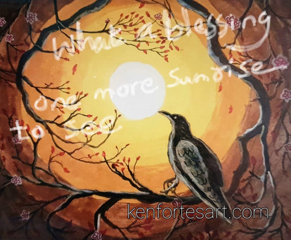 sunrise and bird - acrylic painting by kenfortes student - online pencil and paints arts classes India