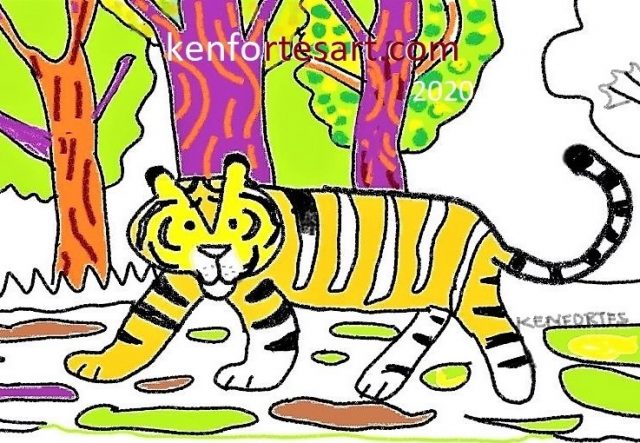 Drawing Tiger in crayons- kenfortes beginners online art courses India ...