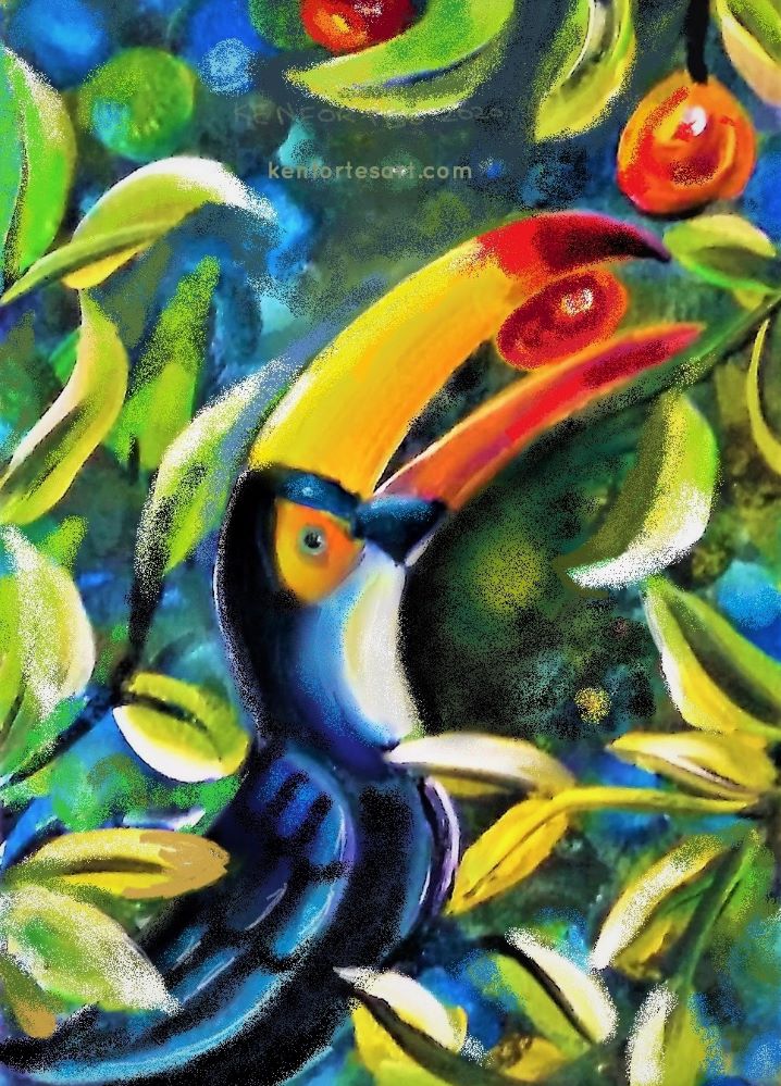 TOUCAN - acrylic painting retouch in digital microsoft paint - BY Kenfortes online kids art class with global children art standards