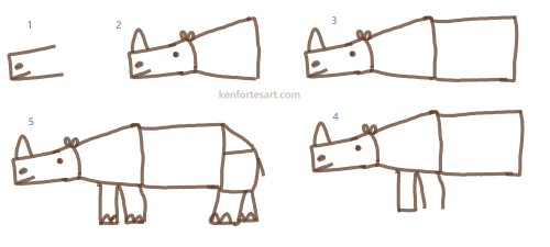 Rhinoceros - digital pencil drawing - level 1 kids art lessons - kenfortes online children art classes India