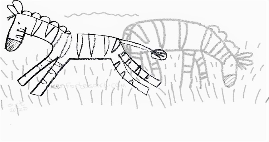Zebras grazing in forest - kenfortes children-online art classes - kids level-1-drawing-lessons