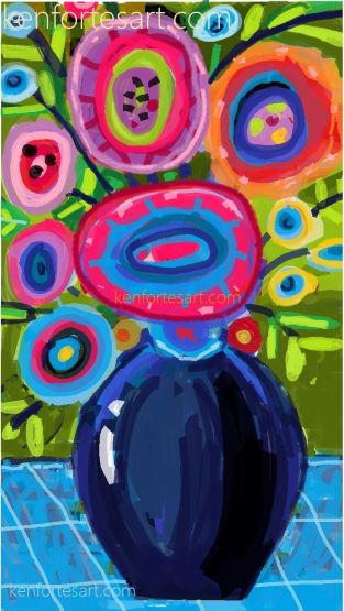 flower vase - oil pastels with crayons - kenfortes chidren online drawing painting class - level 1, 2 kids art lesson