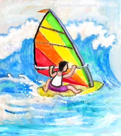 wind surfing drawing with pastels coloring - kenfortes kids summer arts crafts camps india