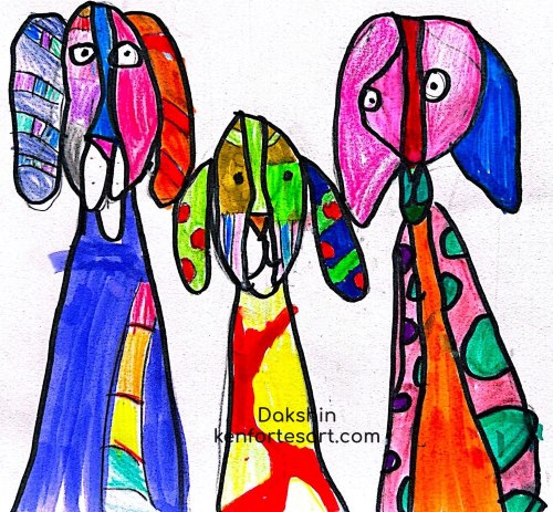 Funny dogs-brush pens -Dakshin - Kenfortes art academy - international kids premium art classes with global art standards - structured children art lessons