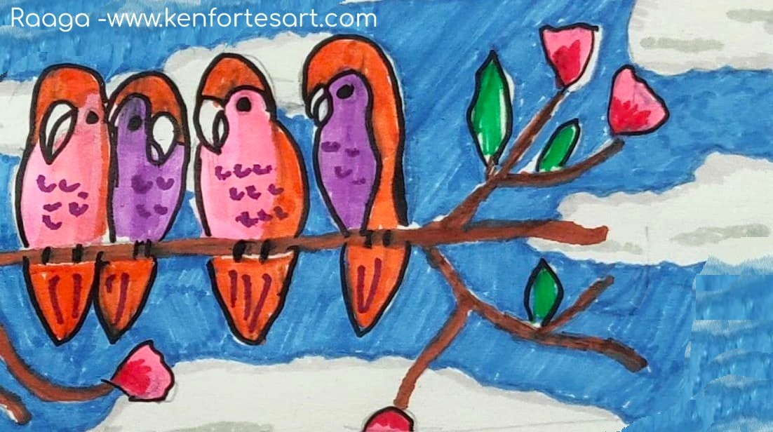 Love Birds -budgerigor-by Raaga - kenfortes-kids online art gallery
