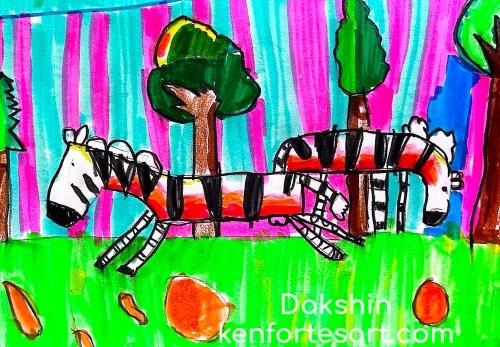 zebras in jungle - Dakshin - melbourne- Australia - Kenfortes art class -brushpens